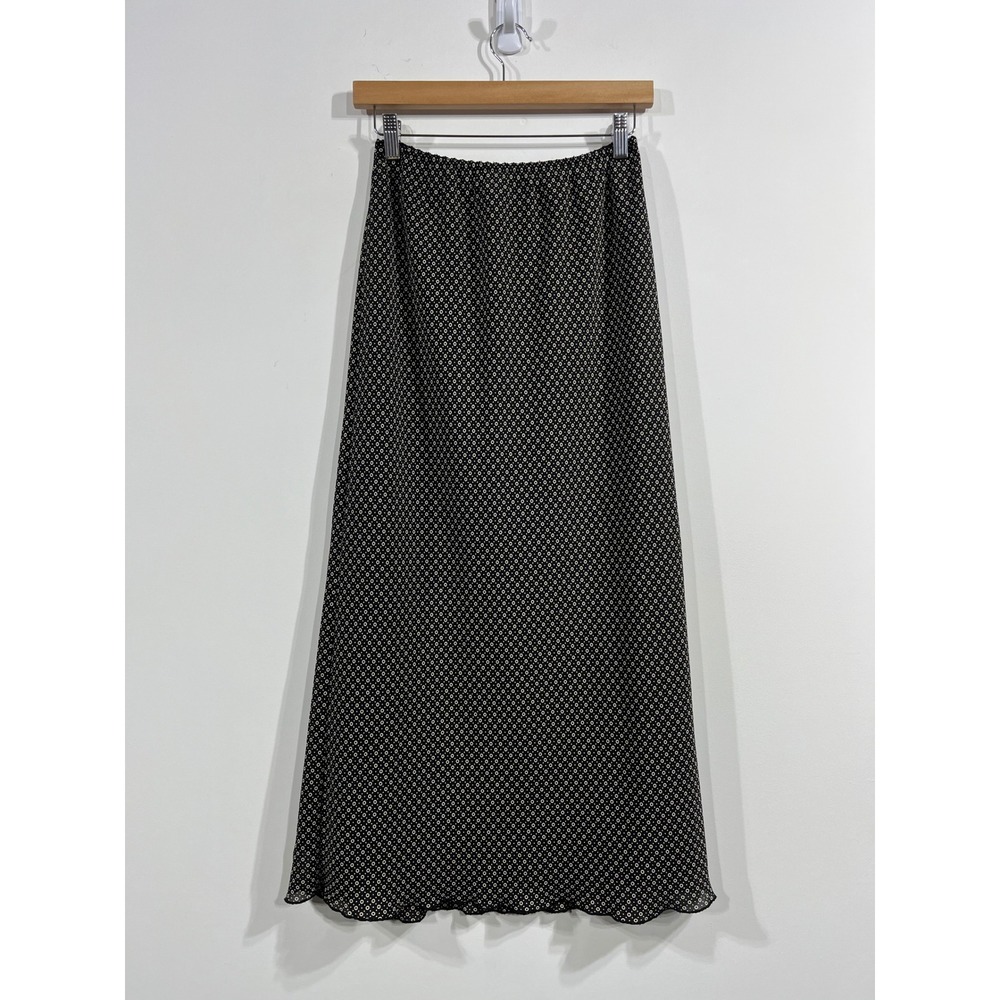 Norton McNaughton VTG Polkda Dot Maxi Skirt Med Pet Lettuce Hem Euro Summer 90s